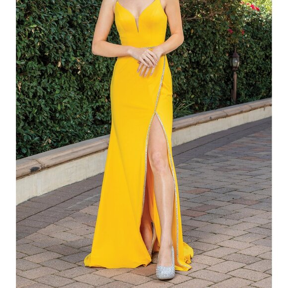 New Rhinestones Embellihsed Maxi Graduation Satin Dress w/ Lace Up Back DQ 4271 - Picture 9 of 9